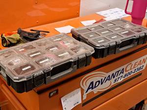 lot 356 image: Lot of (2) Husky Parts Organizer Suitcases with Clamps, Caps, Fuses, Wire Nuts, and more