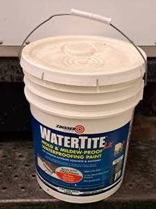 lot 410 image: Lot of (1) Zinsser D 5-Gallon Mold & Mildew Proof Waterproofing Paint - Water-Base - Tintable