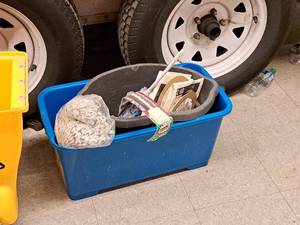 lot 519 image: Misc. Cleaning Supplies - (2) Buckets, Sink Snake, Duster, Mop Head, Vacuum Bags, Sponges