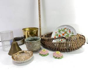 lot 39 image: STRAWBERRY DESSERT STAND, METAL BELL HEAVY, STICK CANDLE HOLDERS AND MORE