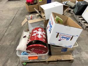 lot 110 image: PALLET DEAL ITEMS INCLUDE CHRISTMAS HANGING DECOR, CANDLE STICKS, AND OTHER SURPRISES