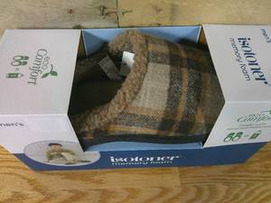Isotoner Mens Memory Foam eco Comfort Slippers - Plaid Dark Chocolate - M 8-9