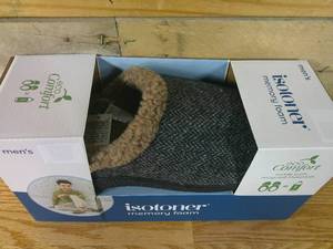 Isotoner Mens Memory Foam eco Comfort Slippers - Ash -MD 8-9