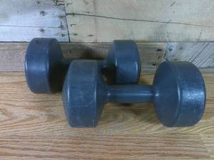 1 Set of 10 Pound Hand Weights - SPORT WORKS Round End Dumbbells Plastic Coated