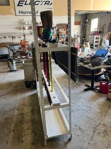 lot 68 image: Rolling Long Handles Tool Cart with Brooms