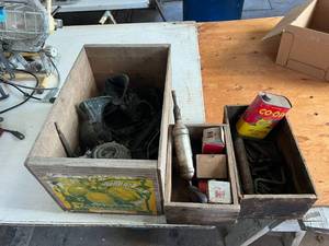lot 114 image: Vintage Wood Boxes & Contents