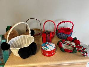 lot 243 image: Tote of Holiday Items Including 13 Stocking Holders