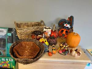 lot 262 image: Tote of Fall Home Decor Items
