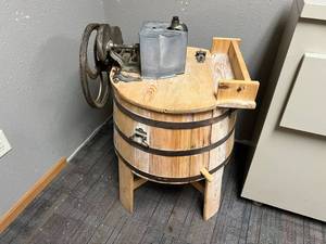 lot 303 image: Antique Wood Barrel Washing Machine