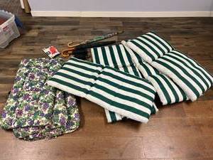 lot 420 image: Chair Cushions, Umbrellas & Rain Poncho