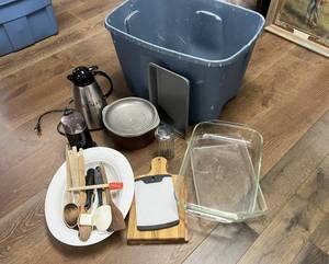 lot 451 image: Tote of Kitchen Supplies