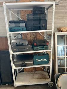 lot 580 image: Rolling Shelving Unit & Empty Tool Cases
