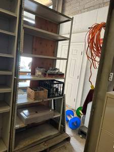lot 625 image: 2 Metal Shelving Units Mounted on Pallet & Electrical Supplies on Shelves