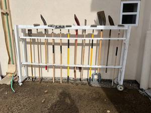 lot 676 image: Rolling Cart & All Long Handled Tools