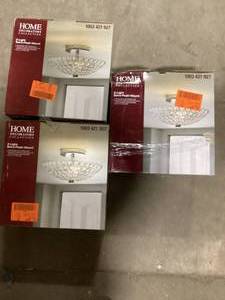 Lot of 3  Hampton Bay Barclay 11 in. 2-Light Chrome and Crystal Semi-Flush Mount Customer Returns See Pictures
