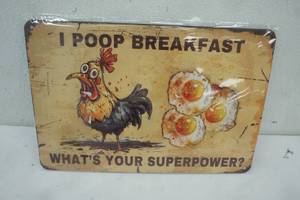 lot 67 image: Tin 12x 5 plate I Poop Breaskfast Whats Your Super Power