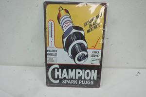 lot 71 image: Tin Sign 8x 12  Champion Spark Plugs