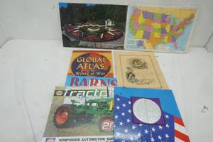 lot 88 image: Complete 50 States Quarters, 2010 Tractor Calander, 2001 Barns Calander, Global Atlas of the World War, USA Map