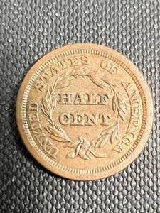 lot 08 image: 1850 US BRAIDED HAIR HALF CENT