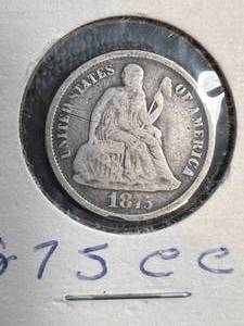 lot 13 image: 1875-CC US SEATED LIBERTY DIME