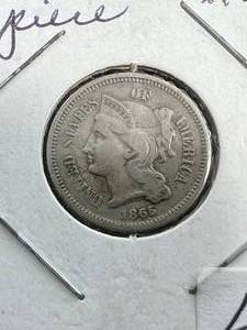 lot 30 image: 1865 US 3 CENT PIECE