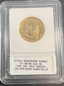 lot 33 image: 2008 US JOHN QUINCY ADAMS DOLLAR GOLD PLATED