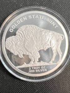 lot 44 image: 2 TROY OZ .999 FINE SILVER BUFFALO INDIAN ROUND IN AIRTITE