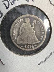 lot 49 image: 1874 WARROWS US SEATED LIBERTY DIME