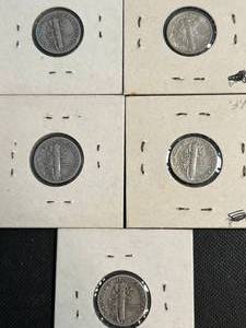 lot 58 image: 5 US MERCURY DIMES 1936 1941 1941-D 1942 1942-D