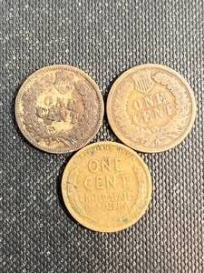 lot 62 image: 2 US INDIAN HEAD CENTS 1896 1897 AND 1 US WHEAT CENT 1910