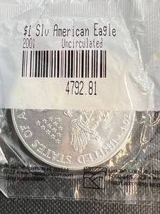 lot 76 image: 2001 AMERICAN SILVER EAGLE 1 TROY OZ .999 FINE SILVER UNC