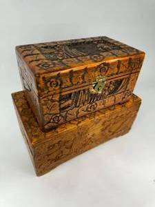 lot 47 image: Two Vintage Hand carved Wood Boxes