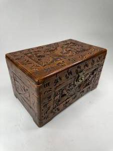 lot 48 image: Handcarved Wood Box with Dragon
