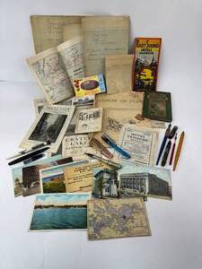 lot 49 image: Vintage and Antique Ephemera Lot with Pens Maps, Guilds, and Postcards Minneapolis 