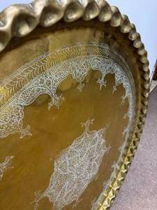 lot 7 image: Large Middle Eastern Brass Tray Table Wall Hanging