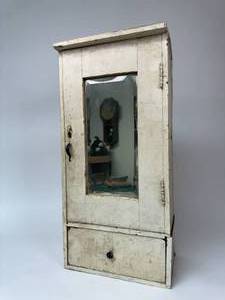 lot 61 image: Handmade Wood Cabinet with Drawer and Mirror