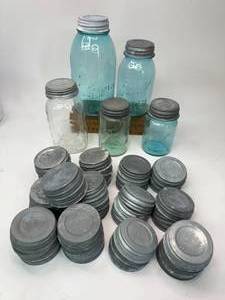 lot 94 image: 48 Zinc Lids and Canning Jar Lot