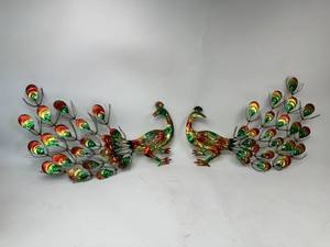 lot 97 image: Pair of Vintage Peacock Wall Hangings