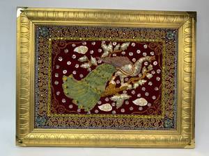 lot 107 image: Framed Burmese Kalaga Peacock Tapestry Picture Handmade
