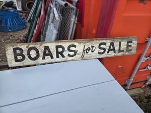lot 38 image: Vintage Boars for Sale Painted Wood Sign - Approx. 4