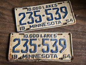 lot 116 image: Matching Pair of 1954 Minnesota License Plates
