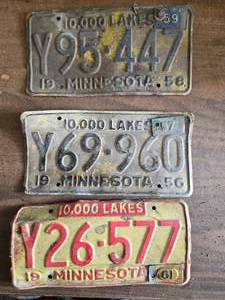 lot 126 image: Lot of 3 Minnesota License Plates 1956, 1958, 1961