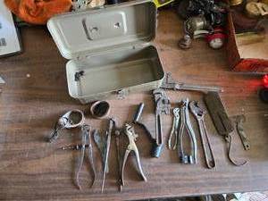 lot 170 image: Old Metal Tool Box and Misc. Old Tools