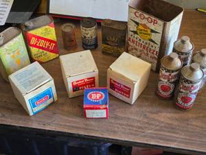 lot 282 image: Old Boxes and Cans - Some still have fluids, boxes are empty
