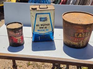 lot 293 image: Sears Oil Can, Farm Oyl Grease Can, White Eagle Grease Can