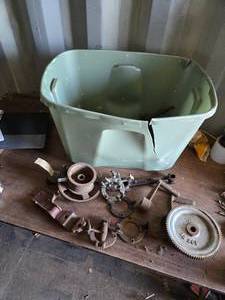 lot 340 image: Plastic Tote of Various Parts and Pieces for Machines and More