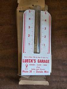 lot 347 image: Advertising Rain Gauge Luecks Garage Danube, MN Phon 38
