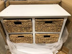 Seabrook White 2-Tier Storage Unit with Natural Baskets by OSP Home Furnishings Customer Returns See Pictures