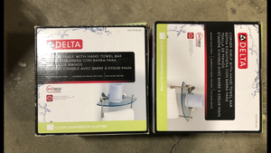 Lot of 2 Delta Hospitality Extensions 8 in. Corner Shelf with Hand Towel Bar Bath Hardware Accessory in Brushed Nickel Customer Returns See Pictures