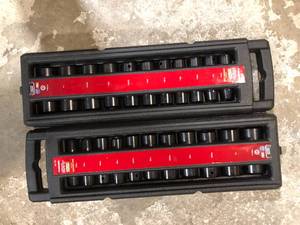 Lot of 2 Husky 12 in. Drive SAE 6-Point Impact Socket Set with Storage Case (11-Piece) Customer Returns See Pictures